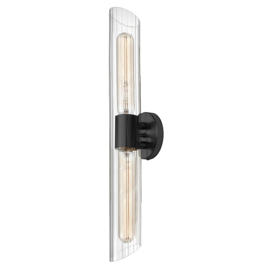 Dainolite 2 Light Vanity Fixture Matte Black with Clear Fluted Glass, Model SAM-252W-MB