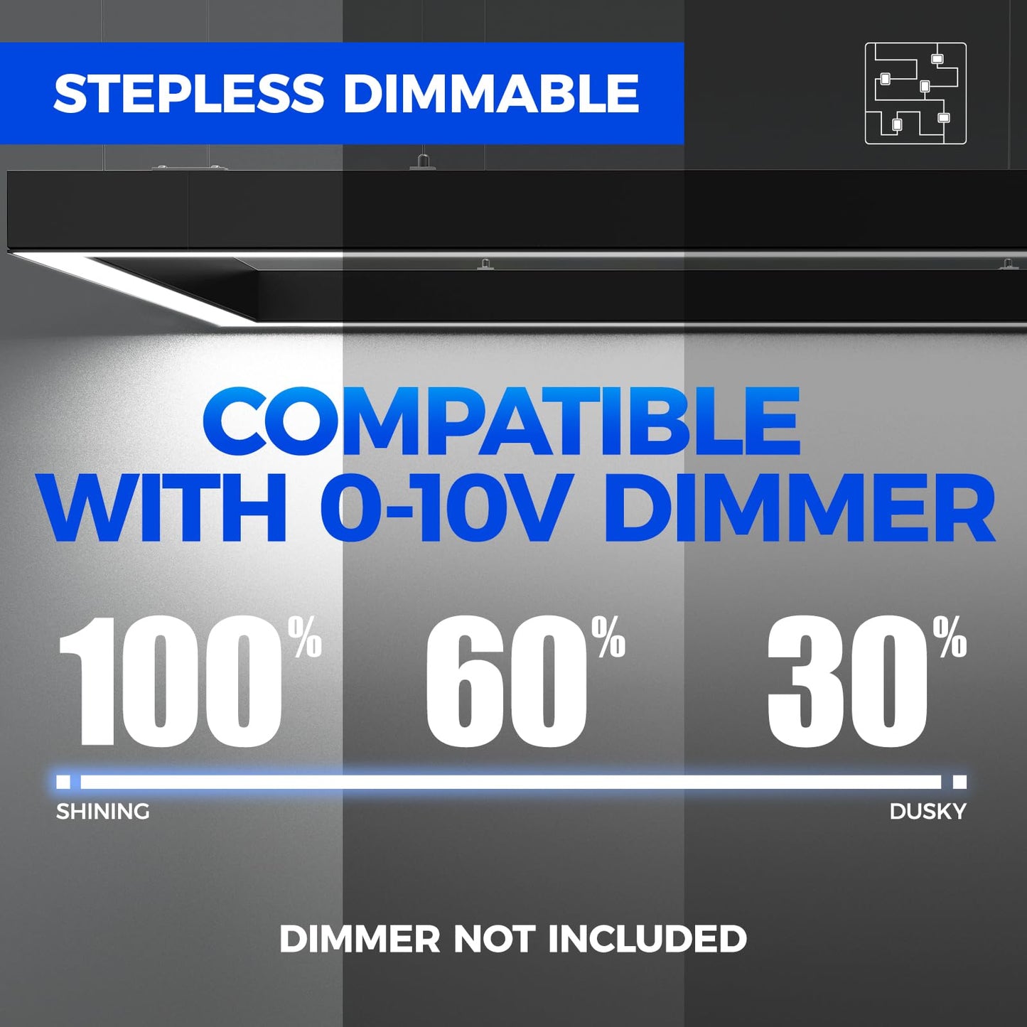 Barrina LED Linear Light Fixture, 9FT x 5FT, 306W, 30600LM, Color Changing 3000K-6000K, Black, Model 9d