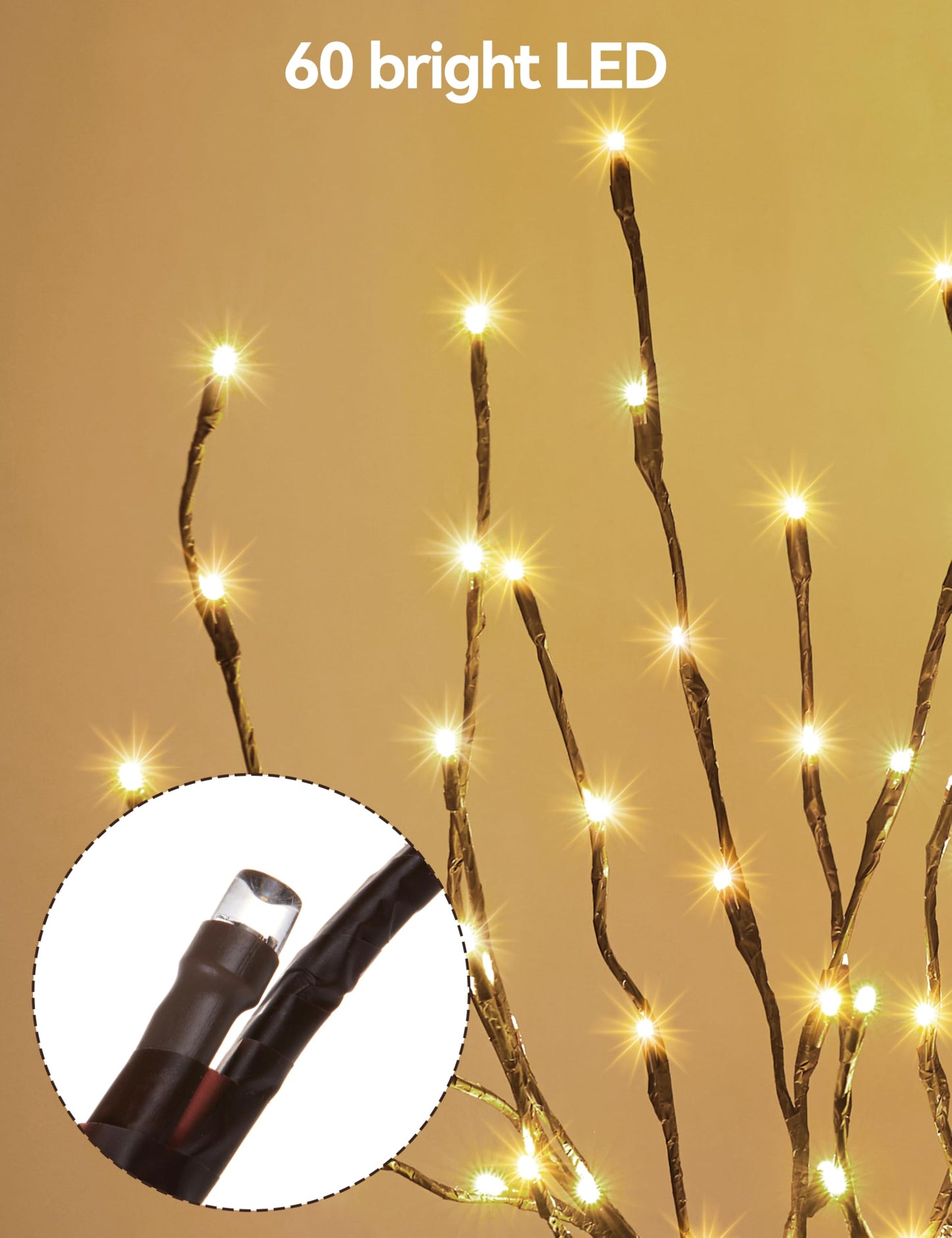 Brightown Lighted Branches - 60 LED Twig Pathway Lights, 3 Pack, 24 Inch, Warm White, Plastic, Model 124-14