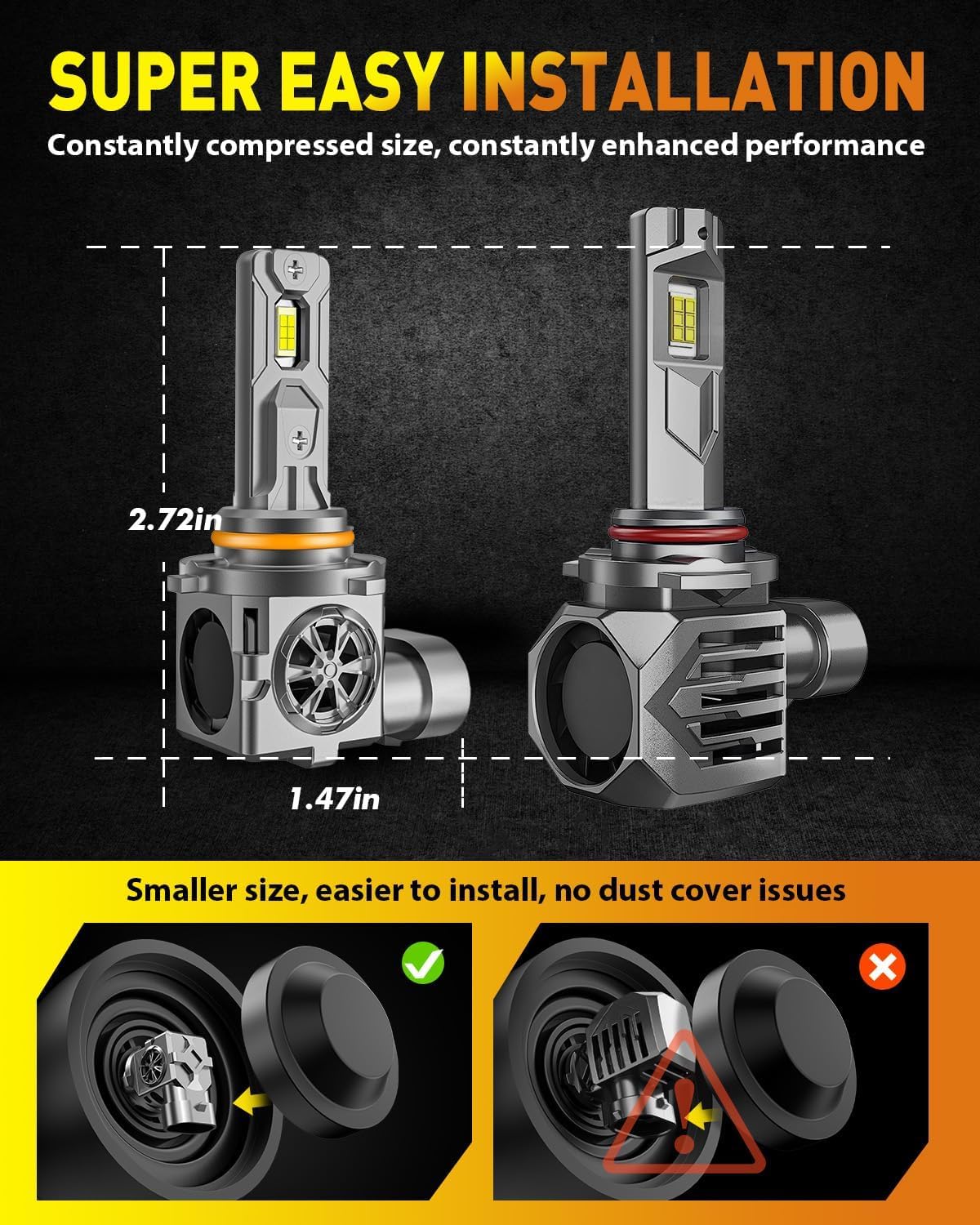 Termitor H11/H9 Bulbs, 60000LM, 6500K Cool White, Canbus Ready, 85000+ Hours Life, Pack of 2