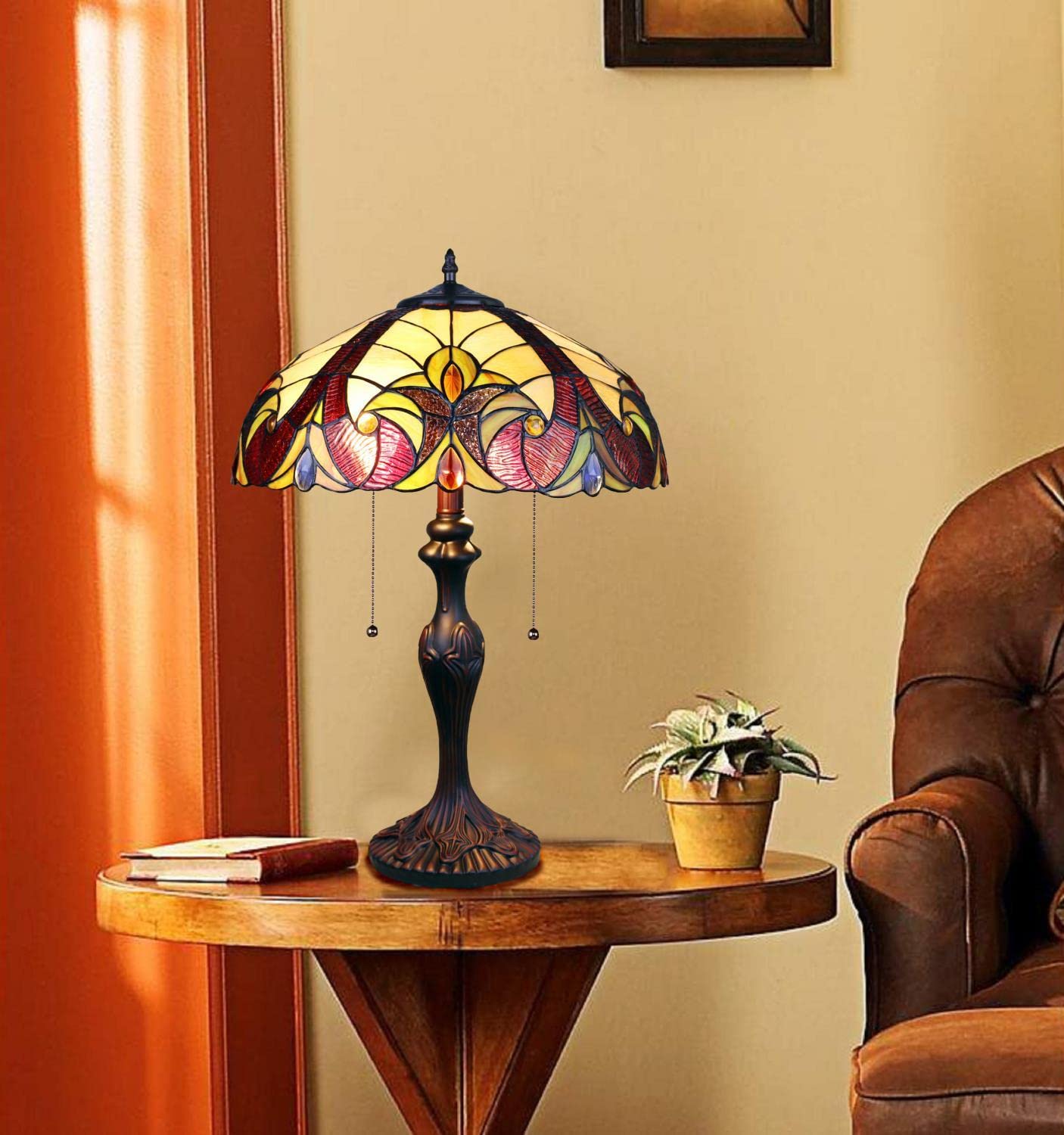 Chloe Lighting Adia Victorian Tiffany-Style Table Lamp, 2 Light, Dark Bronze, Glass, 16in Wide, Model CH38632AV16-TL2