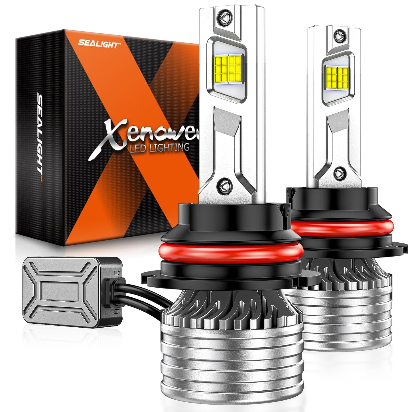 SEALIGHT 9007 Light Bulbs, 55000LM Super Bright, 360? Adjustable Lock Ring, Plug & Play, Fog Light, White, Pack of 2