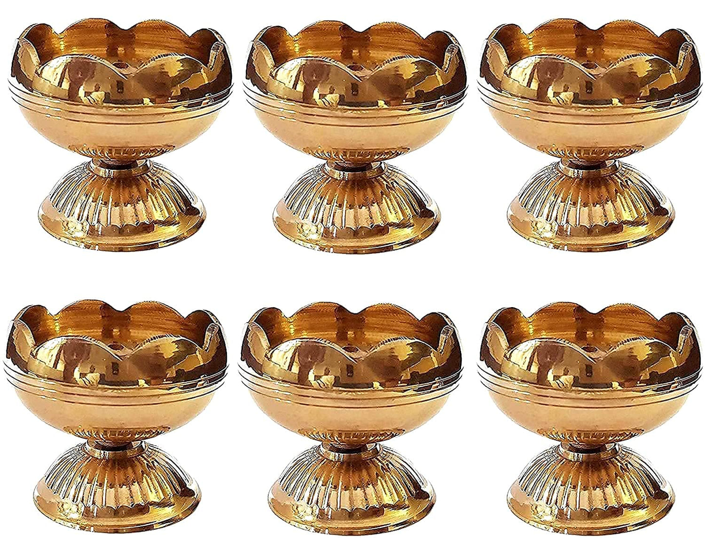 CRAFTSMAN Brass Tomato Nanda Diya - Pack of 4, Golden Traditional Oil Lamp for Pooja, Aarti & Home Decoration