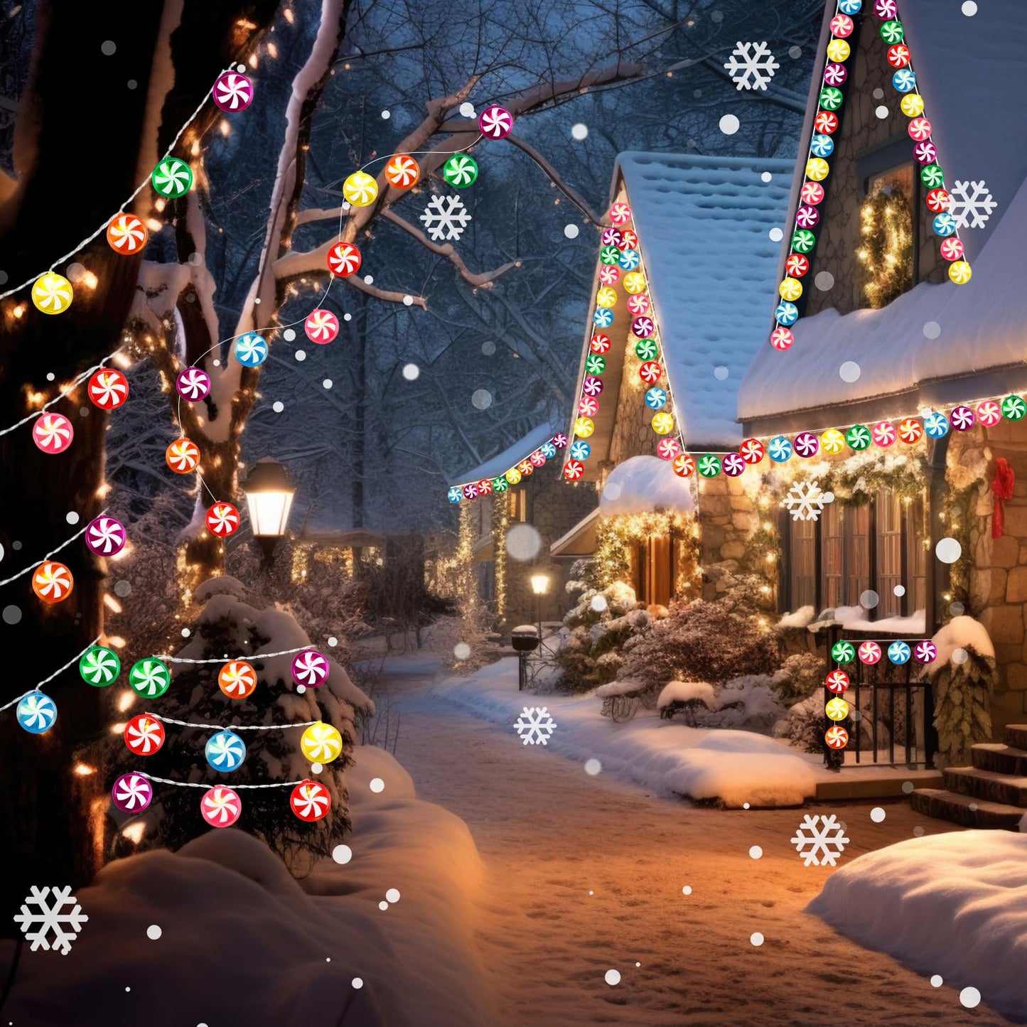 Gejoy Christmas Candy Cane String Lights, 21 LED, Battery Operated, Multicolor, 11 FT, Indoor/Outdoor, 2 Pcs